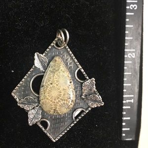 Big fossil coral sterling silver pendant new
